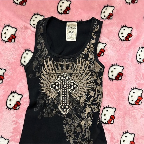 Affliction Black and Gold Winged Cross Tank Top - Picture 2 of 3